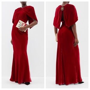 NWT Saloni Celeste Caped Velvet Gown